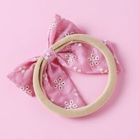 Spring New Baby Fabric Soft Nylon Bow Machine Embroidered Cotton Headband main image 4
