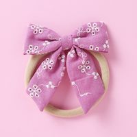 Spring New Baby Fabric Soft Nylon Bow Machine Embroidered Cotton Headband sku image 2