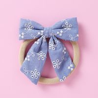 Spring New Baby Fabric Soft Nylon Bow Machine Embroidered Cotton Headband sku image 7