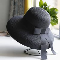 Retro Black Straw Hat Sun Hat Sunscreen Vacation Beach Hat sku image 1