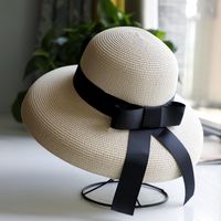 Chapeau De Paille Noir Rétro Chapeau De Soleil Crème Solaire Vacances Chapeau De Plage sku image 3