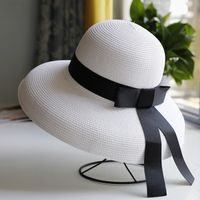 Retro Black Straw Hat Sun Hat Sunscreen Vacation Beach Hat sku image 4