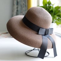 Retro Black Straw Hat Sun Hat Sunscreen Vacation Beach Hat sku image 5