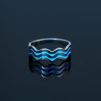 New Fashion Sky Blue Luminous Wave Shape Stainless Steel Ring sku image 1