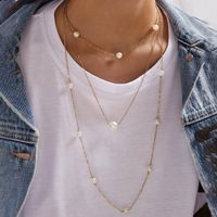 New Simple Chain Beaded Alloy Multilayer Pearl Long Necklace main image 1