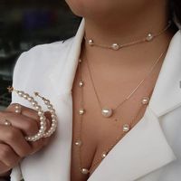 New Simple Chain Beaded Alloy Multilayer Pearl Long Necklace main image 3