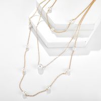 New Simple Chain Beaded Alloy Multilayer Pearl Long Necklace main image 6