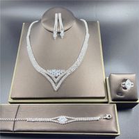 Classic Water Drop Rhinestone Necklace Earrings Ring Bracelet Four Piece Wholesale main image 1