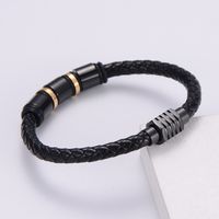 Simple Stainless Steel Magnet Buckle Braided Leather Rope Bracelet main image 3