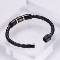 Simple Stainless Steel Magnet Buckle Braided Leather Rope Bracelet main image 6
