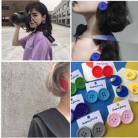 Fashion Colorful Candy-colored Button Earrings Round Resin Earrings main image 2