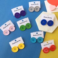 Fashion Colorful Candy-colored Button Earrings Round Resin Earrings main image 5