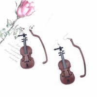 Creative Hand-made Violin Retro Musical Instrument Earring Contrast Color main image 5