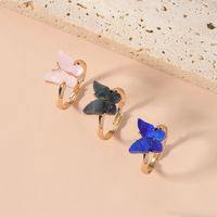 Fashion Multi-color Butterfly-shaped Adjustable Open Rings Three-piece Set Wholesale main image 3