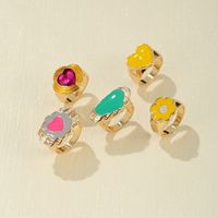 Vintage Creative Flower Heart-shaped Dripping Oil Alloy Rings Set Wholesale main image 3