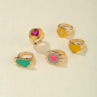 Vintage Creative Flower Heart-shaped Dripping Oil Alloy Rings Set Wholesale main image 4