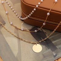 Retro New Alloy Sequin Pearl Pendant Multi-layered Clavicle Chain Wholesale main image 4