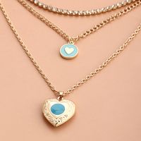 Vintage Blue Ocean Flip Heart Pendant Multi-layer Chain Stacking Necklace Wholesale main image 3