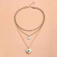 Vintage Blue Ocean Flip Heart Pendant Multi-layer Chain Stacking Necklace Wholesale main image 5