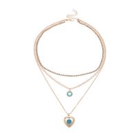 Vintage Blue Ocean Flip Heart Pendant Multi-layer Chain Stacking Necklace Wholesale main image 6