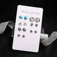 Fashion Alloy Stud Earrings Anchor Shell Inlaid Turquoise 7 Pairs Set main image 3