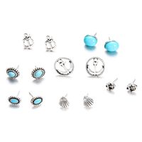 Fashion Alloy Stud Earrings Anchor Shell Inlaid Turquoise 7 Pairs Set main image 4