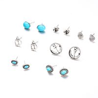 Fashion Alloy Stud Earrings Anchor Shell Inlaid Turquoise 7 Pairs Set main image 5