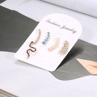 Fashion Diamond-encrusted Leaves Black Snake Crescent Alloy Earrings 5-piece Set main image 6