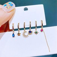 Pendientes De Cobre Con Incrustaciones De Luna Y Estrellas De Gemas De Colores A La Moda Al Por Mayor main image 2