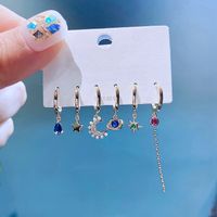 Fashion Color Gems Stars Moon Inlaid Zircon Copper Earrings Wholesale main image 3