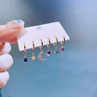 Fashion Color Gems Stars Moon Inlaid Zircon Copper Earrings Wholesale main image 4