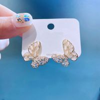 Vintage Inlaid Zircon Opal Butterfly Copper Stud Earrings Wholesale main image 1