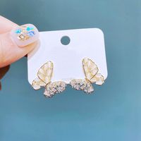 Vintage Inlaid Zircon Opal Butterfly Copper Stud Earrings Wholesale main image 3