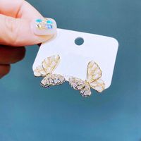 Vintage Inlaid Zircon Opal Butterfly Copper Stud Earrings Wholesale main image 5