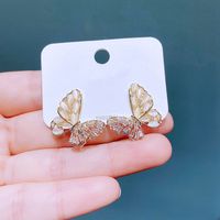 Vintage Inlaid Zircon Opal Butterfly Copper Stud Earrings Wholesale main image 6