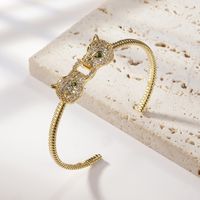 Fashion Leopard Head Gold Bracelet Simple Inlaid Zircon Alloy Bracelet sku image 1