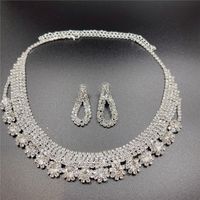 Hyperbole Geometric Inlaid Rhinestone Water Drop Shaped Earrings Necklace Two Piece Set sku image 2