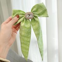 Fashion Hairpin Solid Color Inlaid Diamond Bow Spring Hair Clip sku image 3