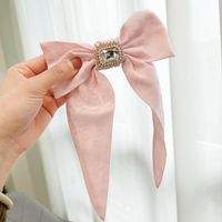 Fashion Hairpin Solid Color Inlaid Diamond Bow Spring Hair Clip sku image 4