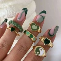 Vintage Creative Flower Heart-shaped Dripping Oil Alloy Rings Set Wholesale sku image 4