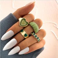 Vintage Creative Flower Heart-shaped Dripping Oil Alloy Rings Set Wholesale sku image 1