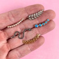 Fashion Diamond-encrusted Leaves Black Snake Crescent Alloy Earrings 5-piece Set sku image 1