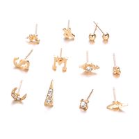 Fashion Flower Cactus Letter 12-piece Set Alloy Stud Earrings sku image 1