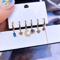 Fashion Color Gems Stars Moon Inlaid Zircon Copper Earrings Wholesale sku image 1