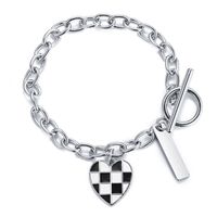 Vintage Black And White Checkerboard Heart Shaped Pendant Bracelet Wholesale main image 6