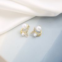 Retro Fishtail Pearl Earrings Creative Alloy Stud Earrings main image 4