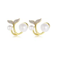 Retro Fishtail Pearl Earrings Creative Alloy Stud Earrings main image 6