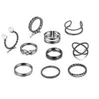 Weinlese-geometrischer Perlen-schwarz-legierungs-ring-gesetzter Großhandel main image 1