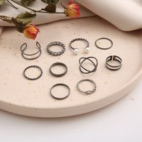 Vintage Geometric Pearl Black Alloy Ring Set Wholesale main image 4