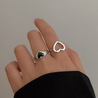 Vintage Black Heart-shaped Hollowed Dripping Oil Alloy Ring Two-piece Set Wholesale main image 1